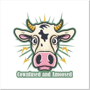 Cownfused and Amoosed Fun Design - Surprised Cow Posters and Art